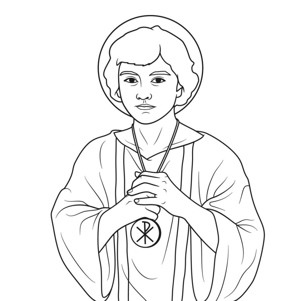 Saint Tarcisius of Rome Vector Illustration Outline Monochrome
