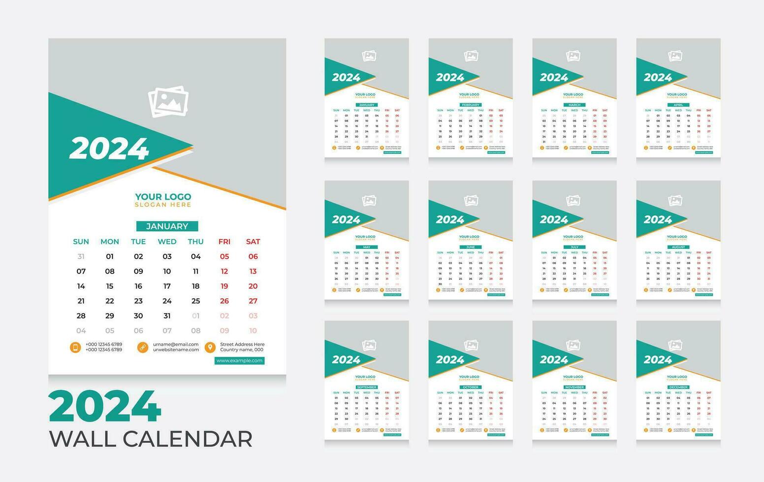 vector 2024 calendario diseño modelo