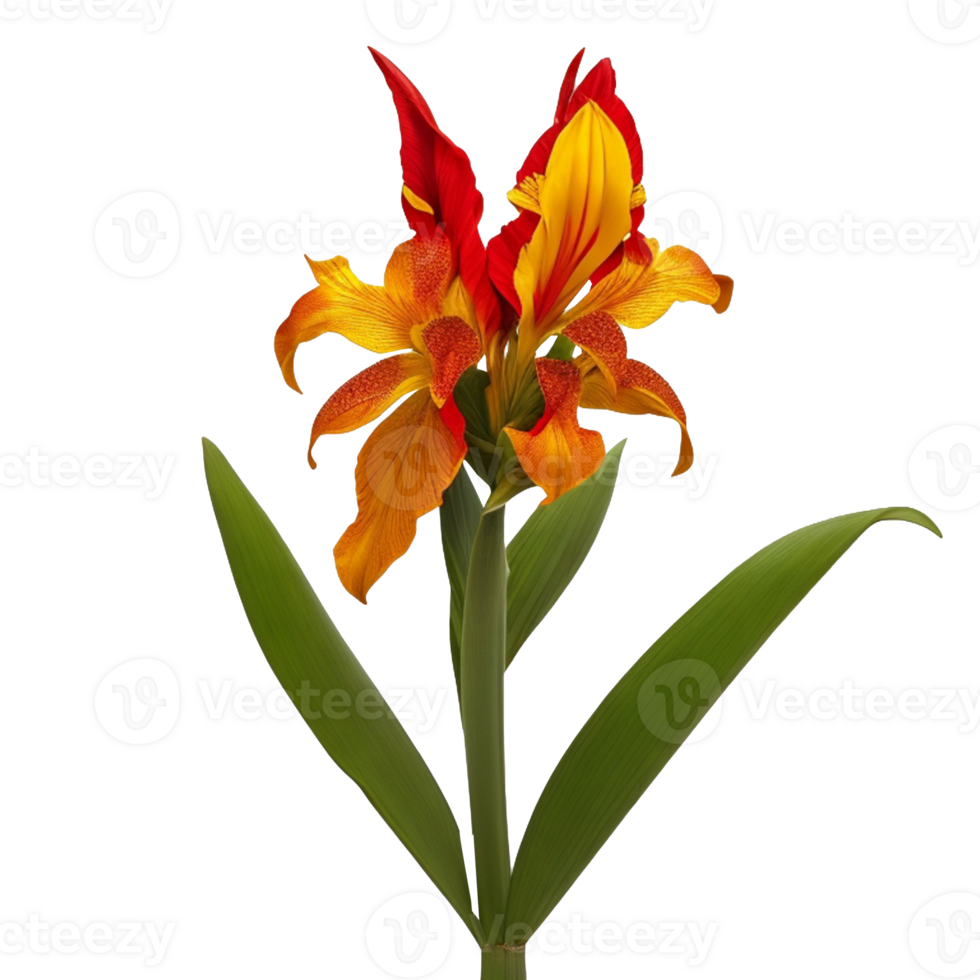 canna flower red beauty flora green leaf to decoration png