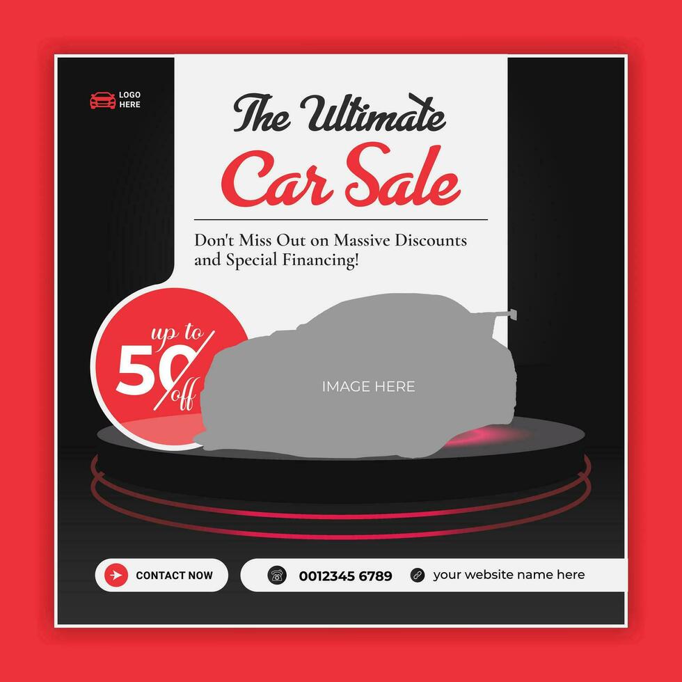 The Ultimate car Super sale social media post advertising banner template, rent a car social media banner design, editable social media marketing square flyer vector