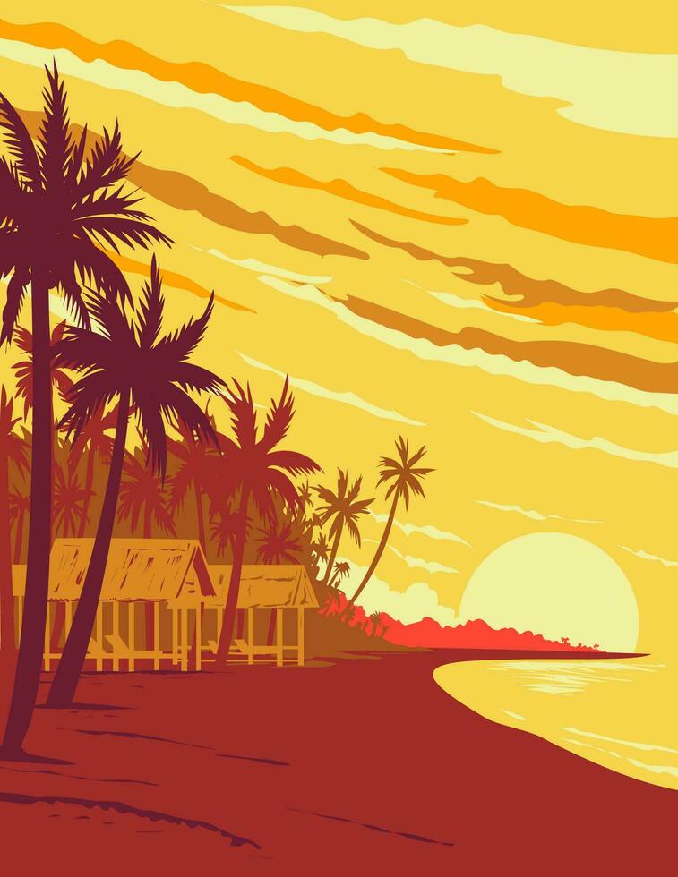 Beach in Phu Quoc Island During Sunset in Kien Giang Province Vietnam WPA Art Deco Poster vector