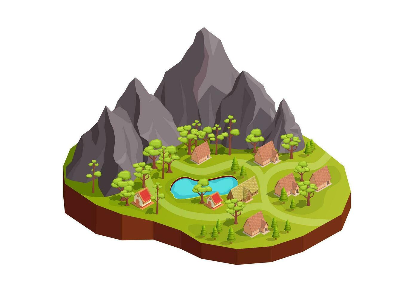 isometric beautiful mountain with village vector