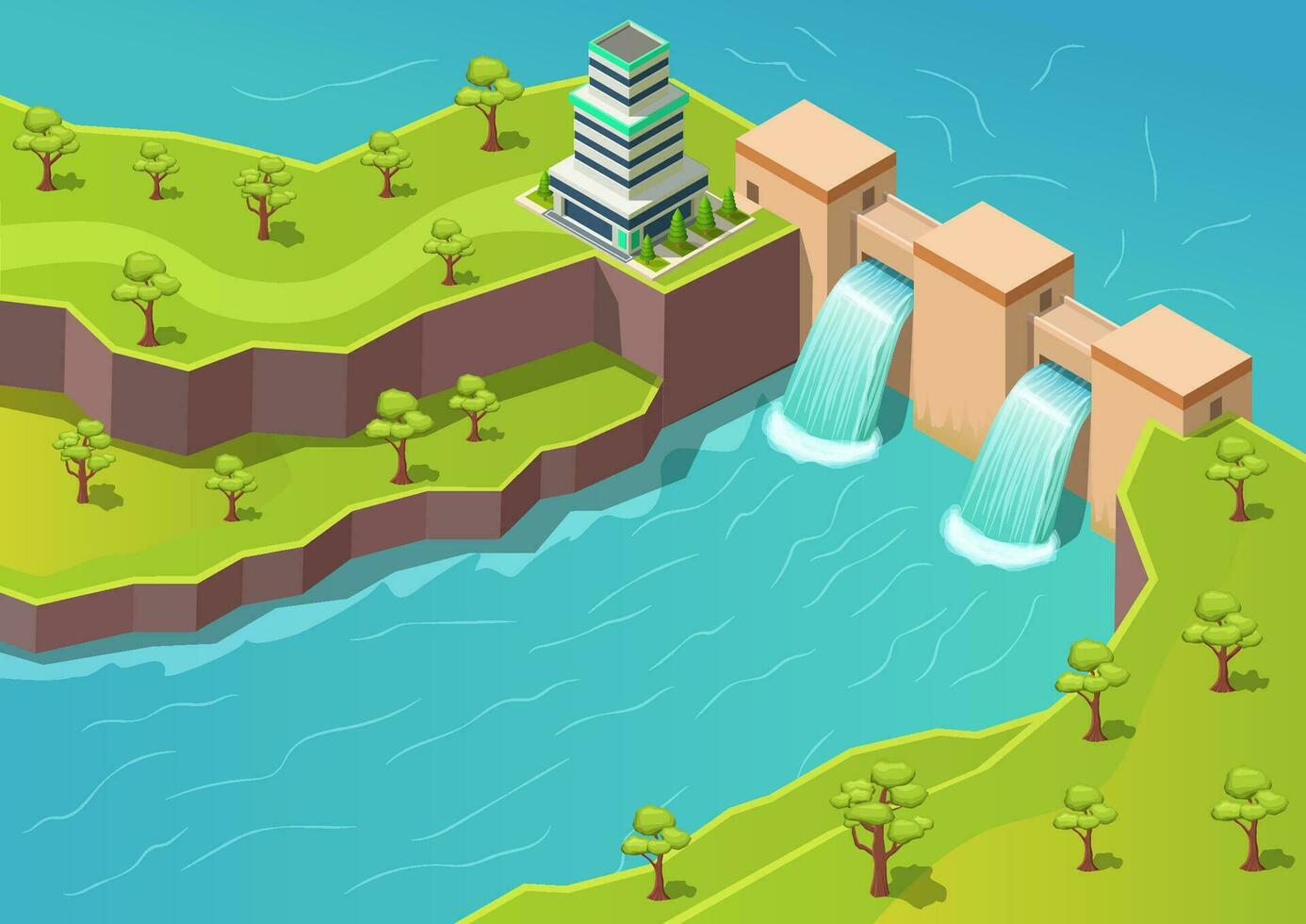 Isometric river with dam vector