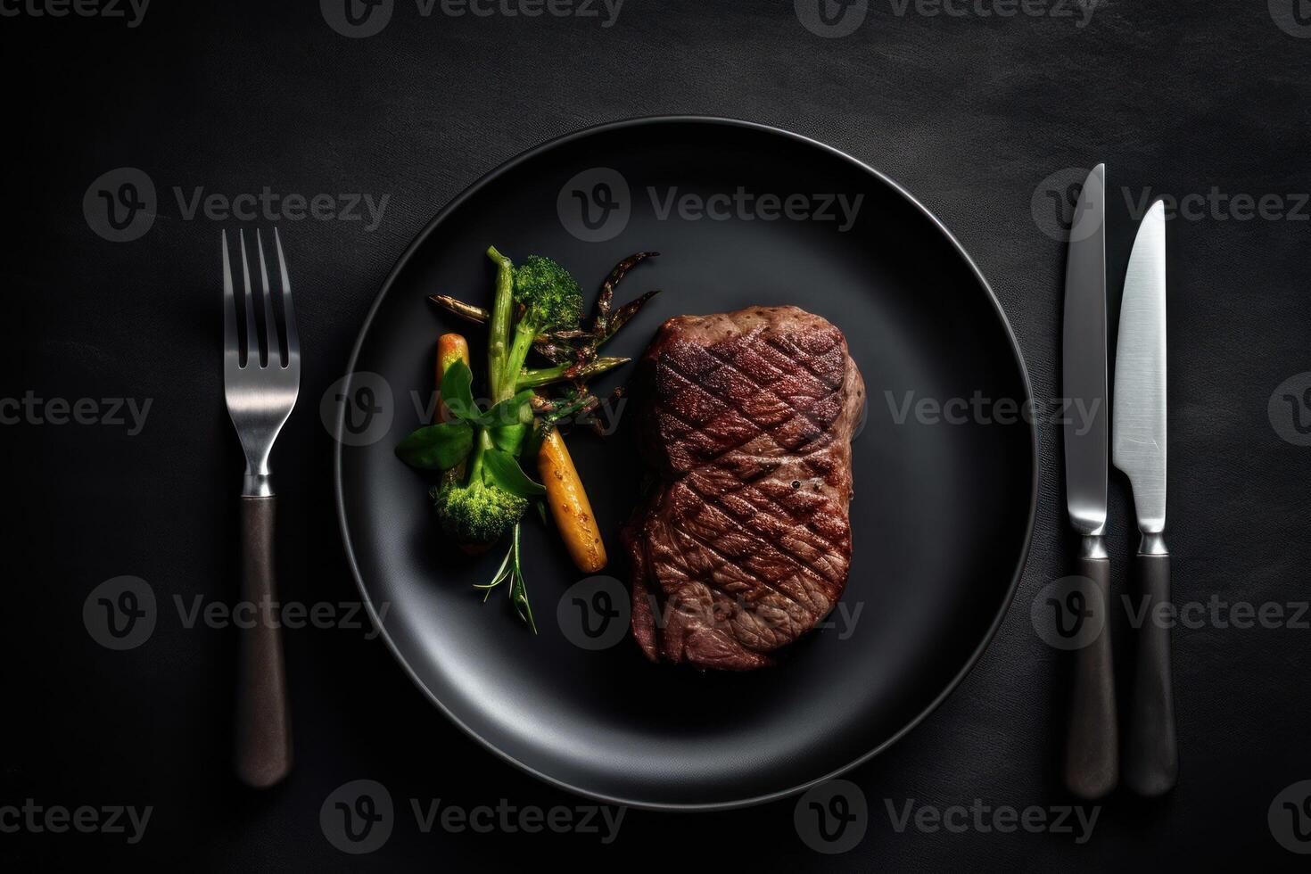 stock photo of wagyu beef steak Roast in plate with knife and fork food photography