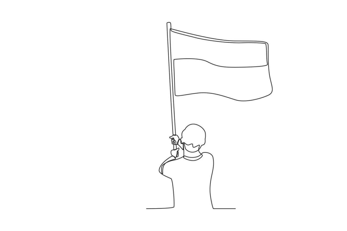 Back view of a man raising a flag vector