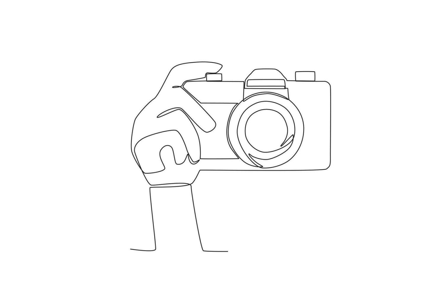 A hand holding a modern camera vector