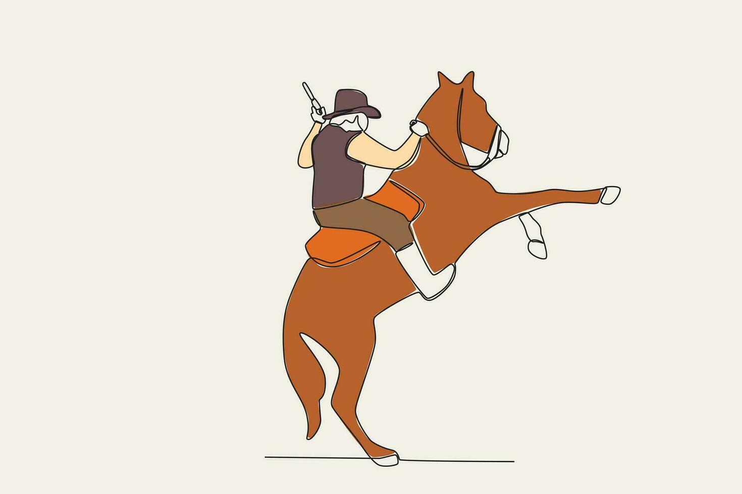 Color illustration of a cowboy riding a horse vector