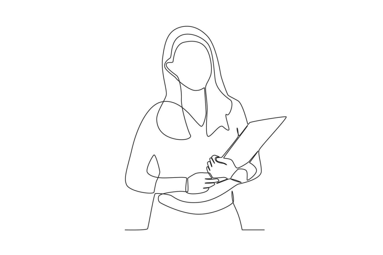 A long-haired woman holding an office document vector