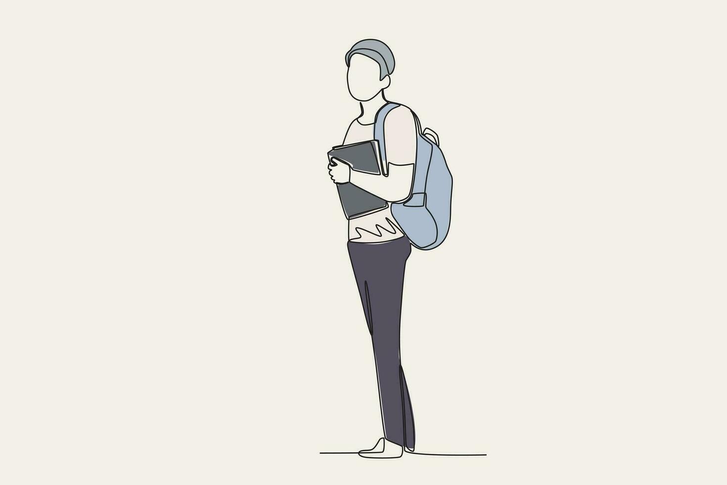 Color illustration of a student carrying a bag and book in his hand vector