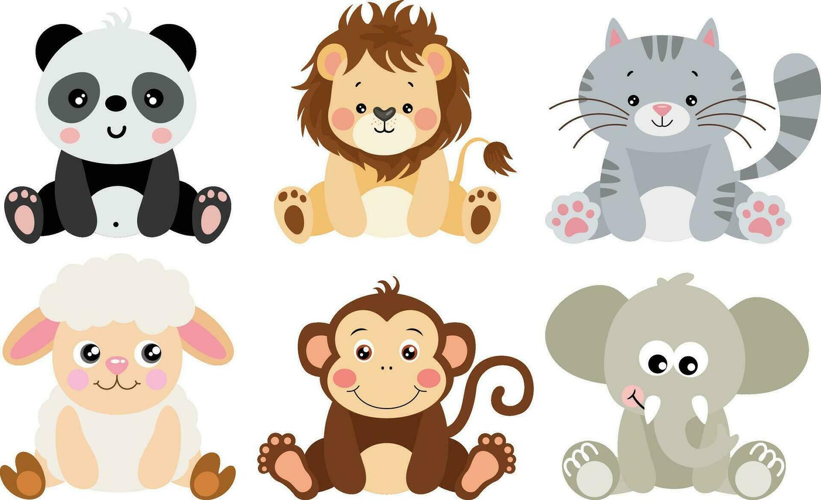 Set of digital elements with cute animals vector