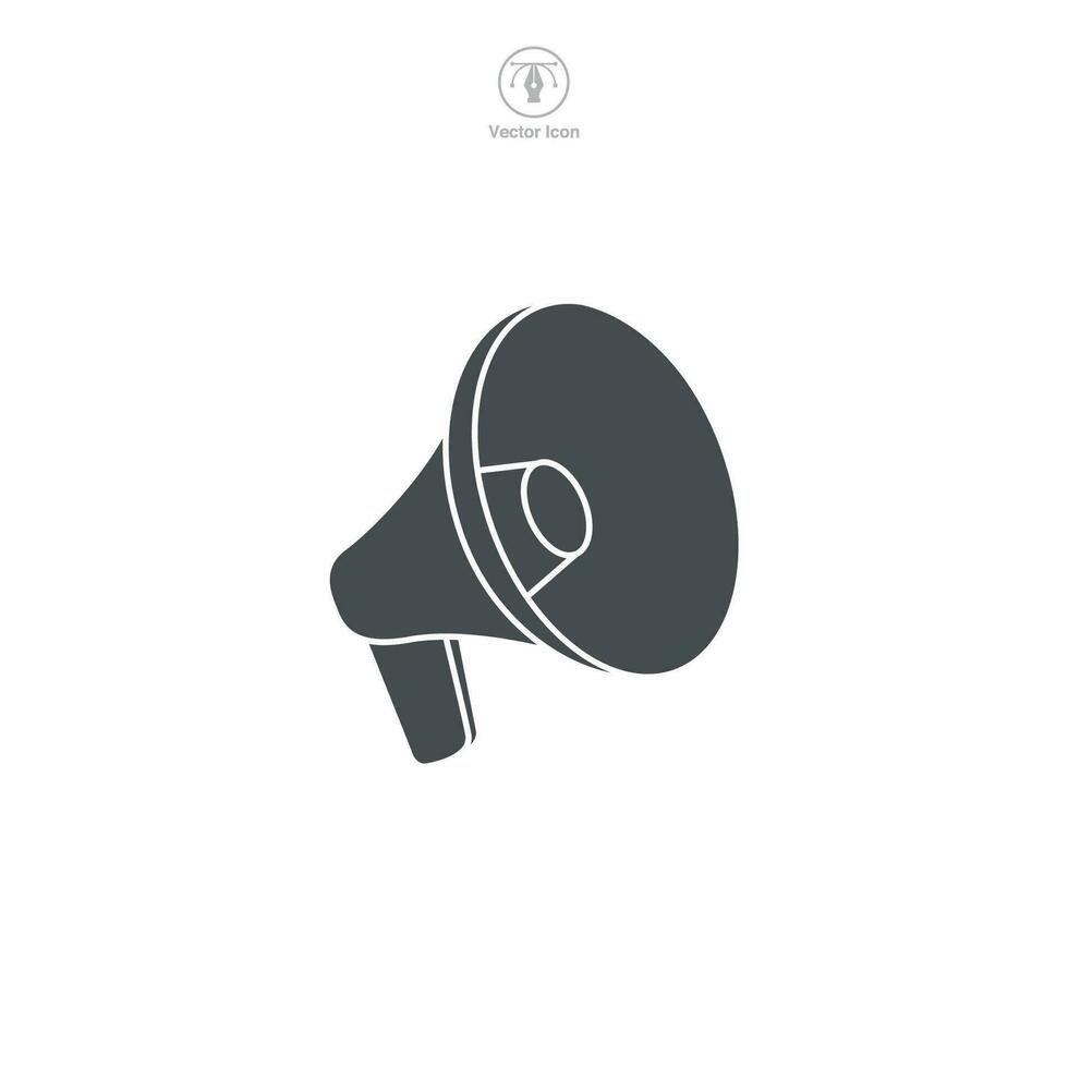 A vector illustration of a megaphone icon, symbolizing communication, broadcasting, or announcement. Ideal for designating alerts, promotions, or public speaking