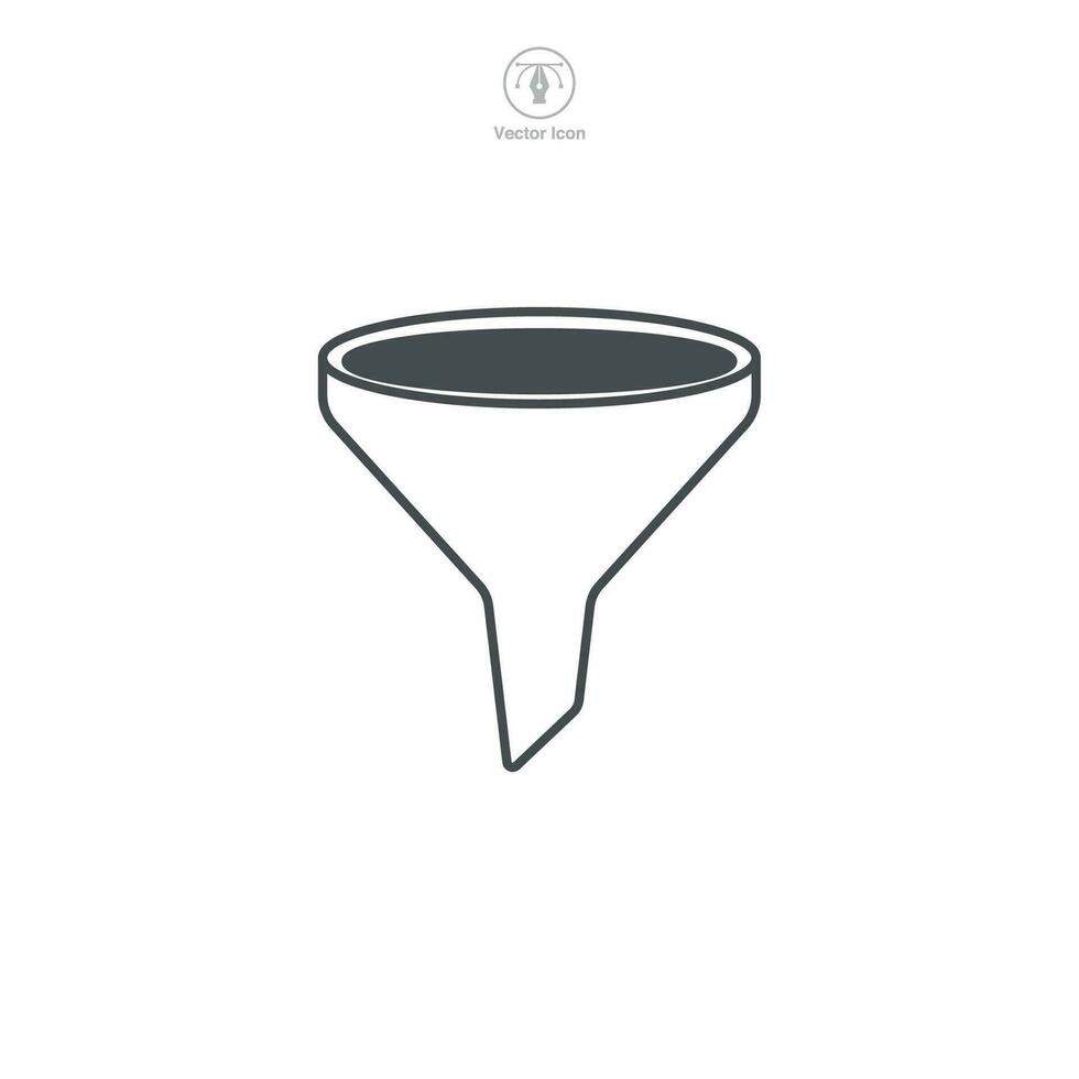 Funnel icon vector showcasing a simplified design, perfect for illustrating filtering, data management, process narrowing, and strategic focus