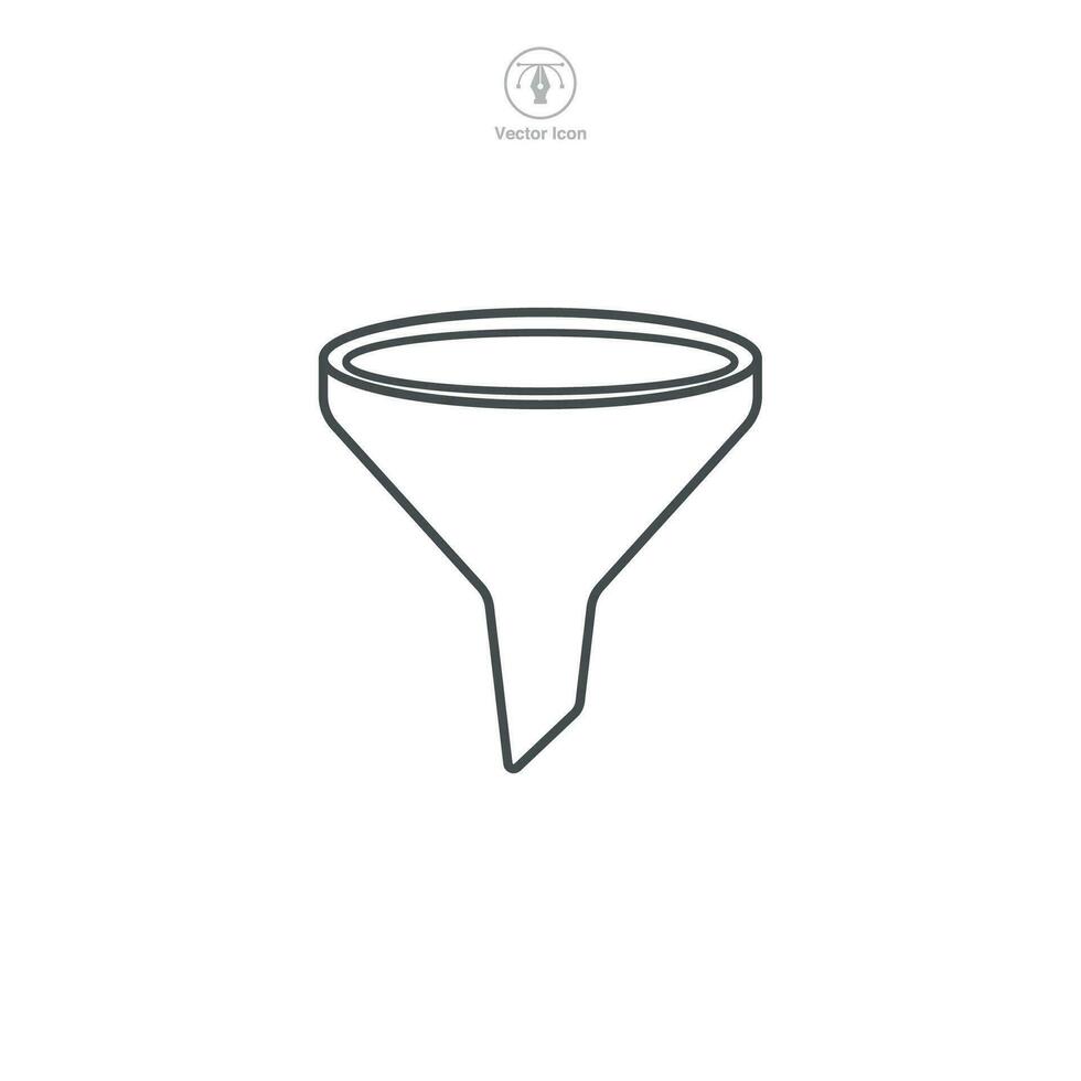 Funnel icon vector showcasing a simplified design, perfect for illustrating filtering, data management, process narrowing, and strategic focus