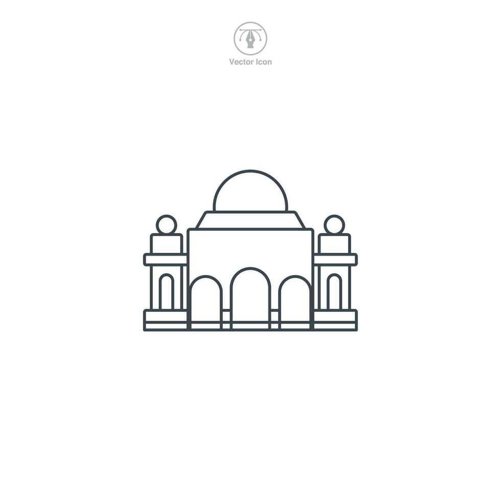 Temple icon vector illustrates a stylized place of worship, signifying religion, spirituality, prayer, faith, and diverse cultural traditions