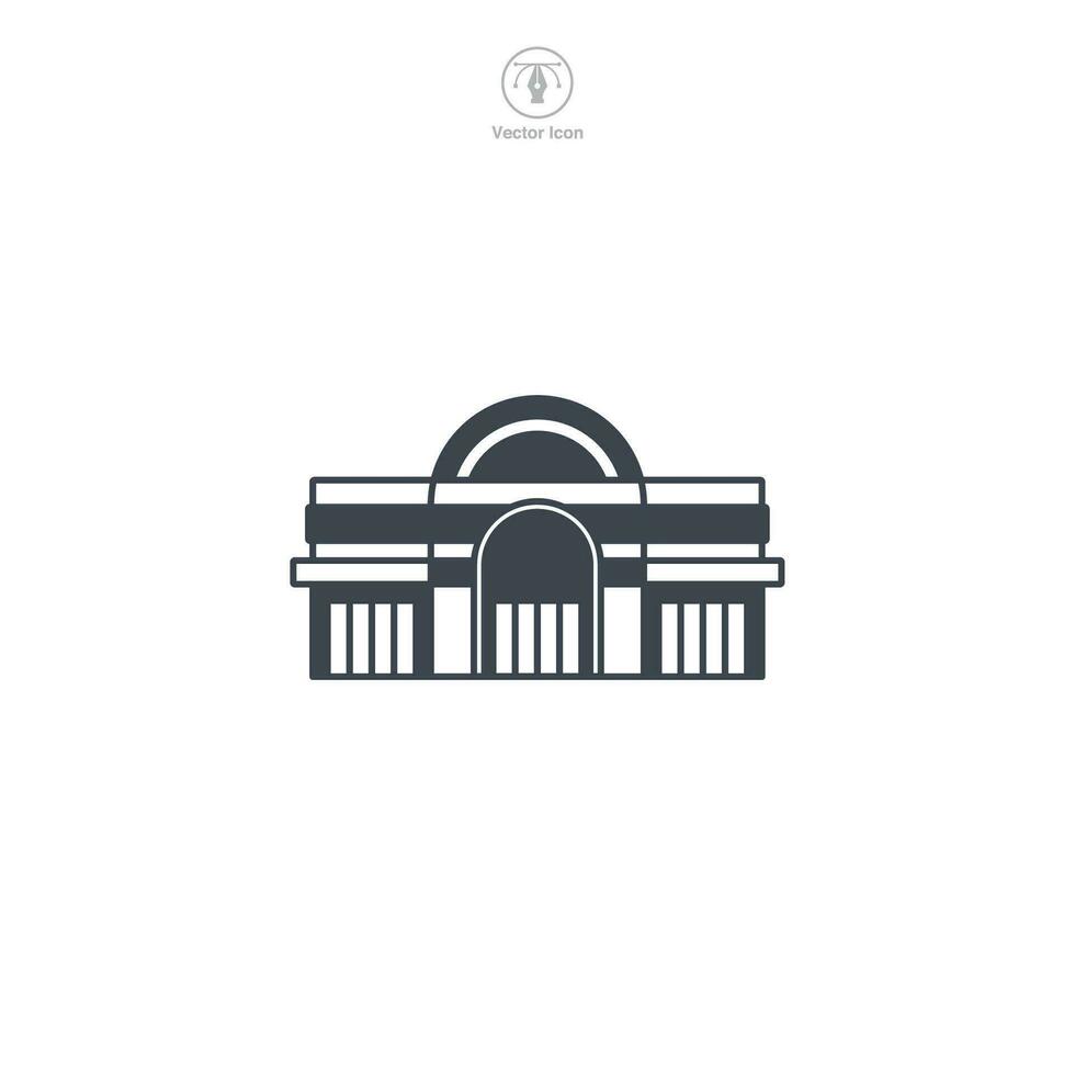 Shopping Mall icon vector illustrates a stylized retail complex, embodying shopping, commerce, consumerism, variety, and entertainment