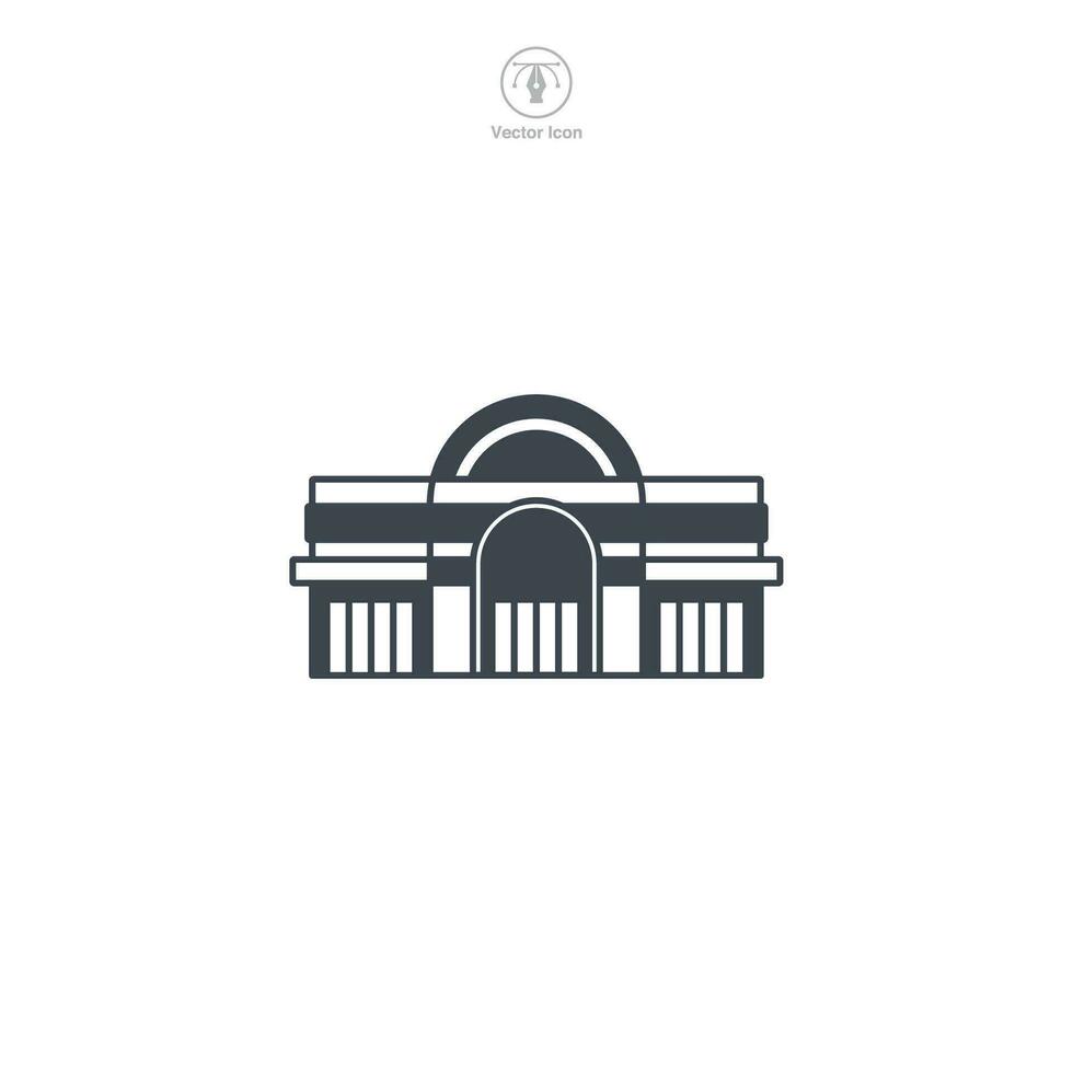 Shopping Mall icon vector illustrates a stylized retail complex, embodying shopping, commerce, consumerism, variety, and entertainment