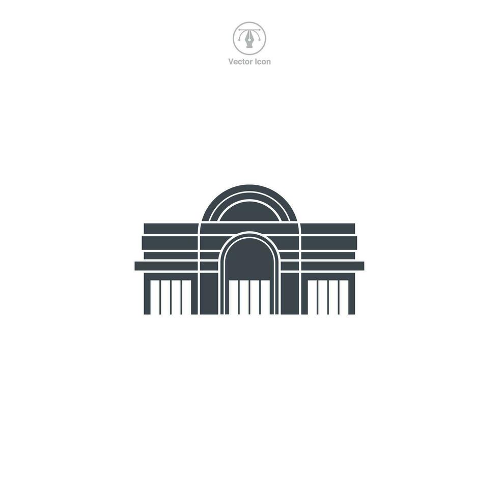 Shopping Mall icon vector illustrates a stylized retail complex, embodying shopping, commerce, consumerism, variety, and entertainment