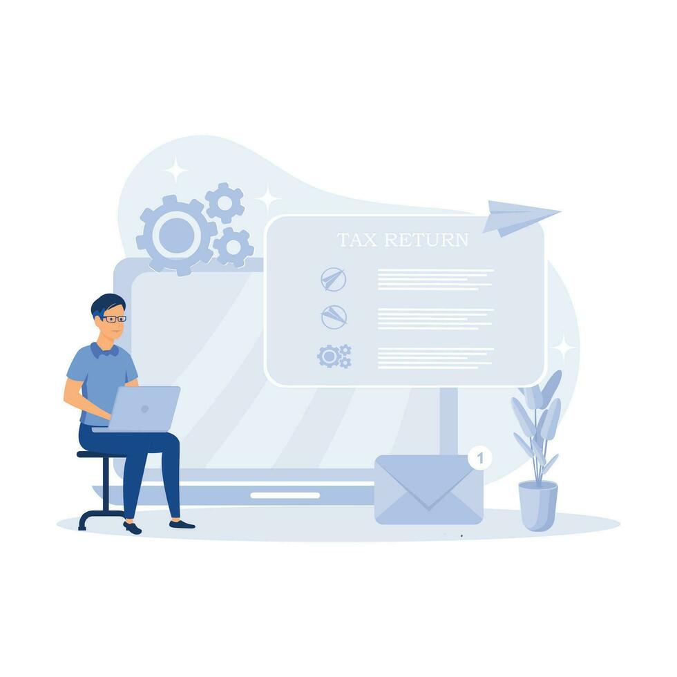 Characters preparing documents for tax calculation, making income tax return and calculating business invoices. flat vector modern illustration