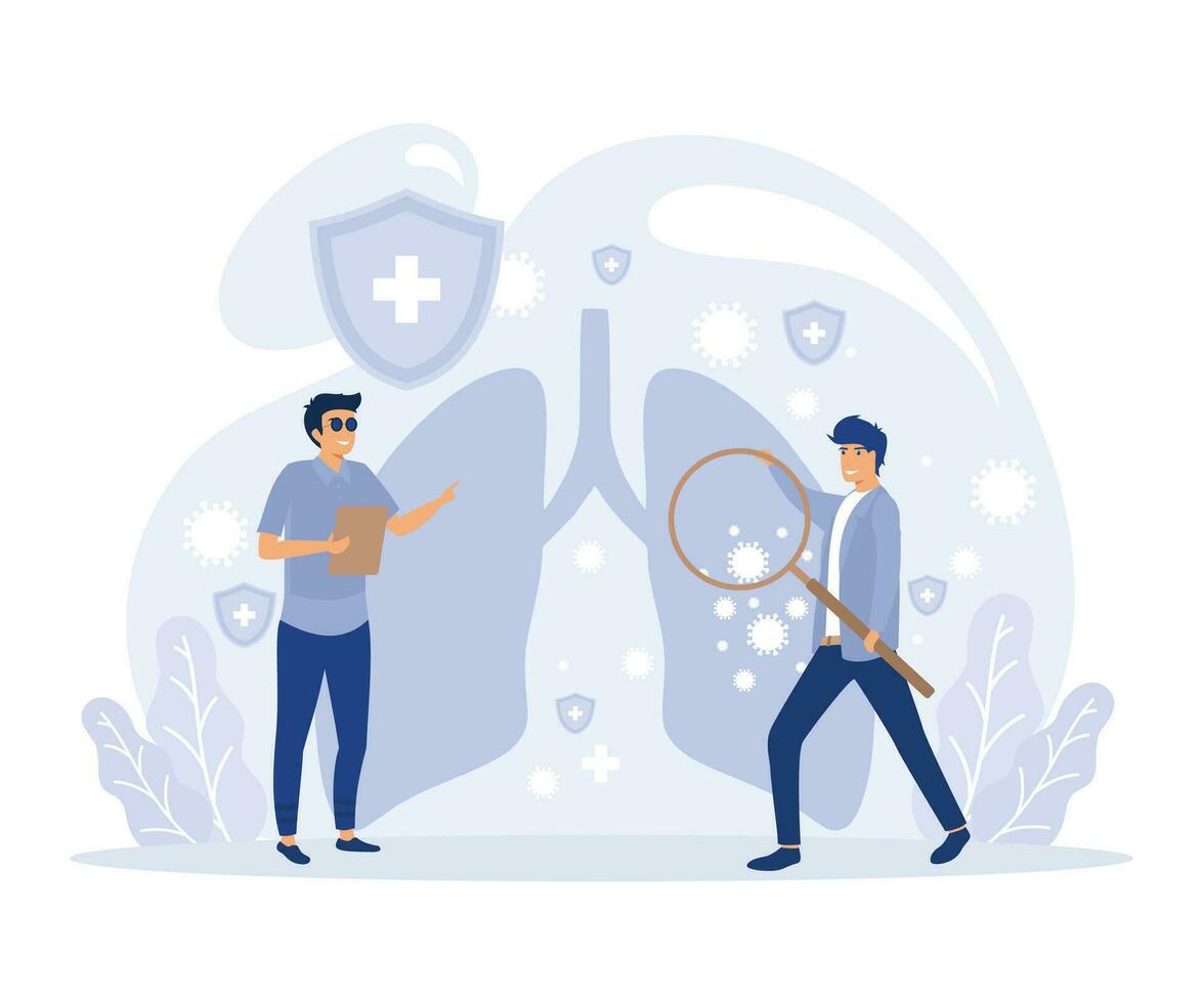 Respiratory system disease, Bronchial asthma diagnosis, medicine and treatment, flat vector modern illustration