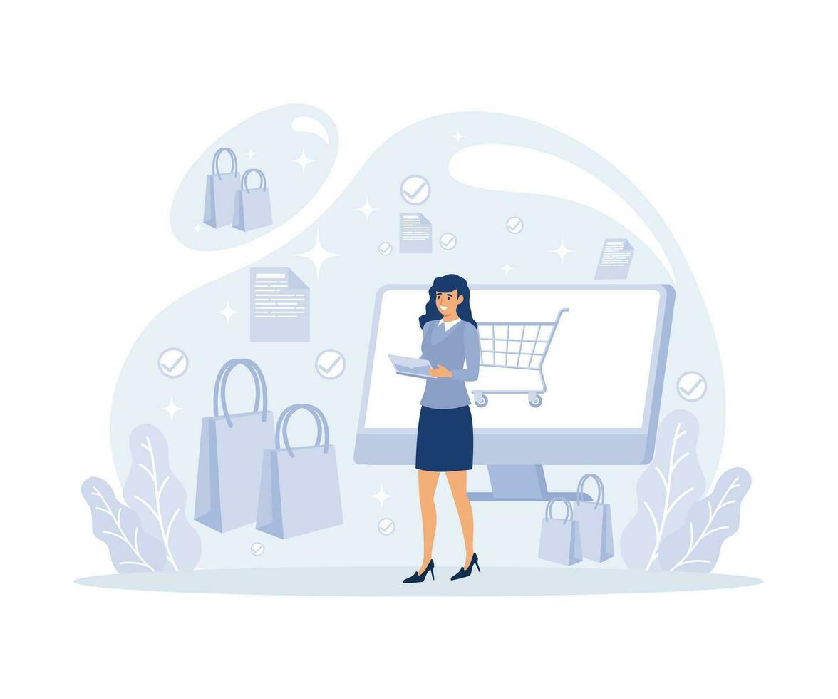 Customer support, express delivery service, transportation business, drop shipper receives order, flat vector modern illustration