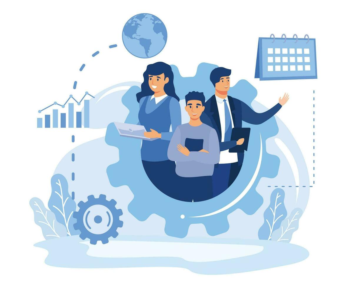 Employee performance abstract concept vector illustration set.  discipline, leadership role, legal liability, action and decision flat vector modern illustration
