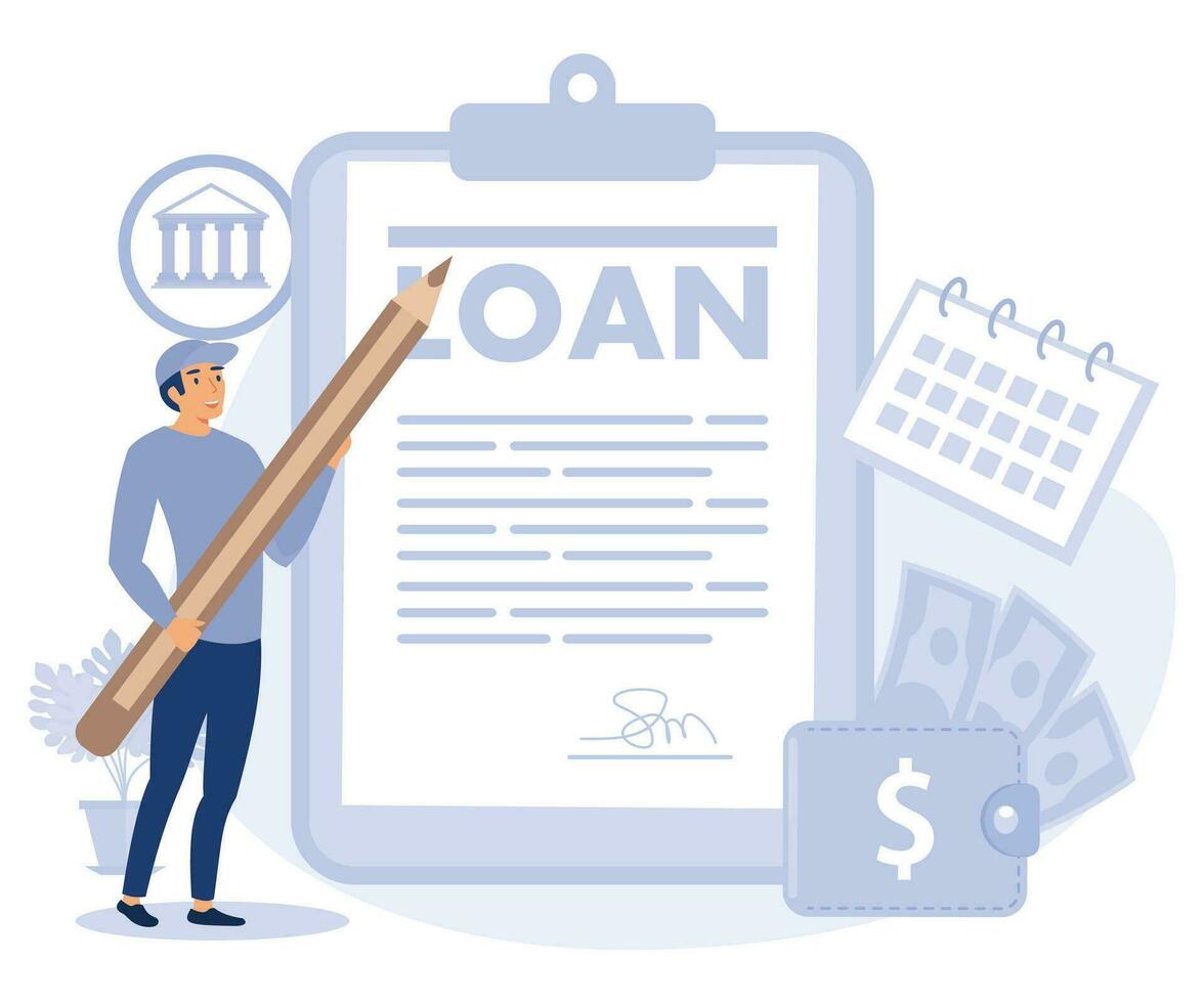 Banking documents concept,  Bill of sale, loan disbursement, prepayment terms, credit terms and conditions, payment method, flat vector modern illustration