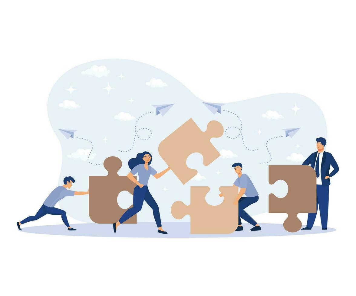 Business concept. people connecting puzzle elements, Symbol of teamwork, cooperation, partnership,  flat vector modern illustration