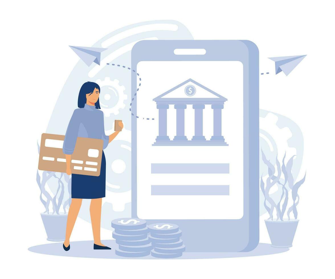 Remote payroll concept, bank transfer, get salary on bank account, flat vector modern illustration