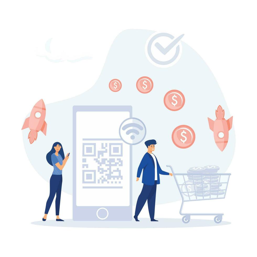 Pos-terminal and payment systems. Financial transactions, flat modern vector illustration