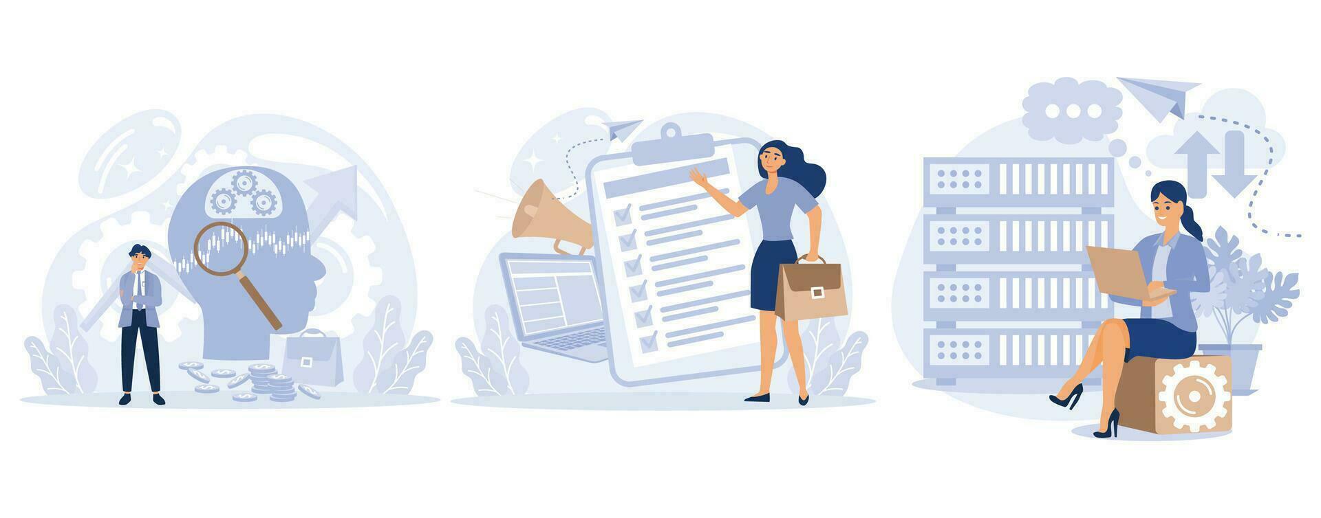 Enterprise strategy development concept, Business Intelligence and business rule, big data ,  data management, set flat vector modern illustration