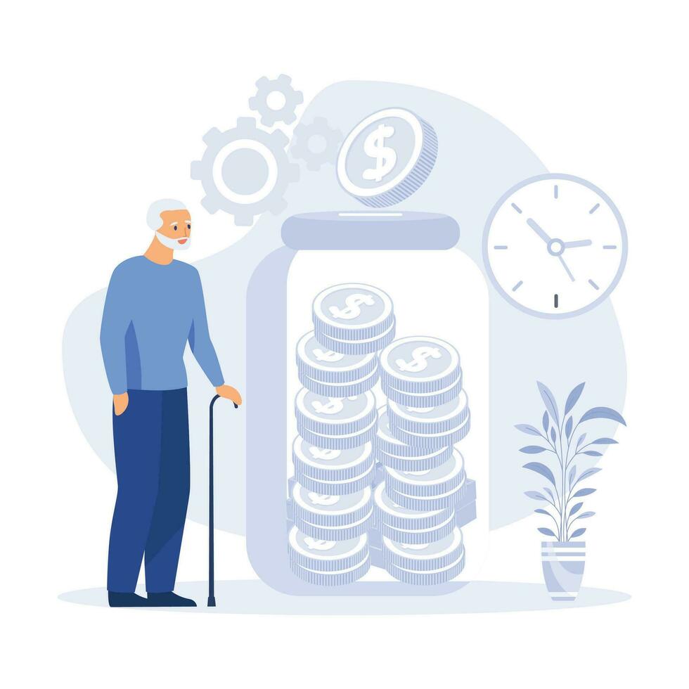 People characters investing money in pension fund. Health investment concept. flat  vector modern illustration