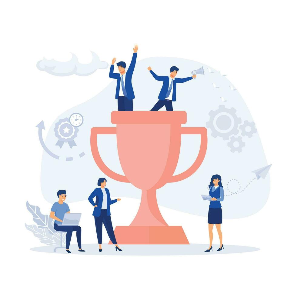 Success team concept. people celebrate success achievment, flat vector modern illustration