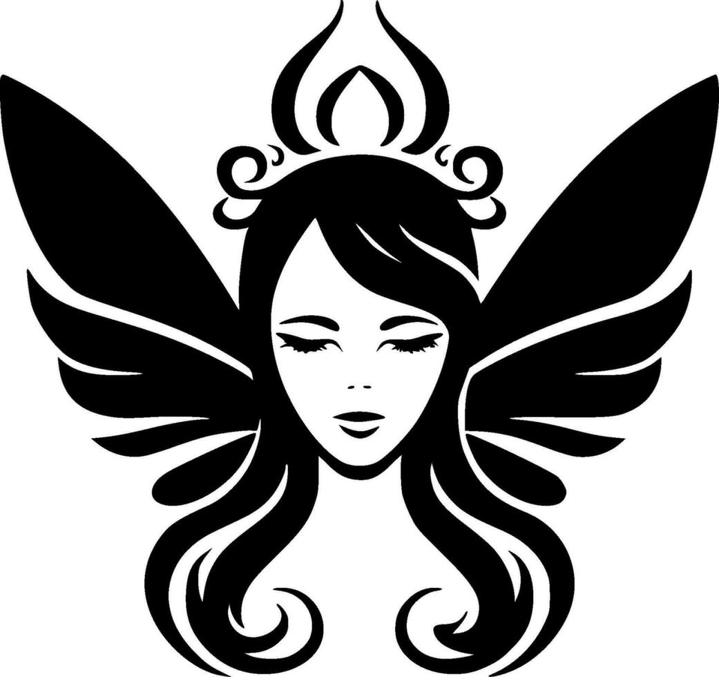 Fairy, Black and White Vector illustration