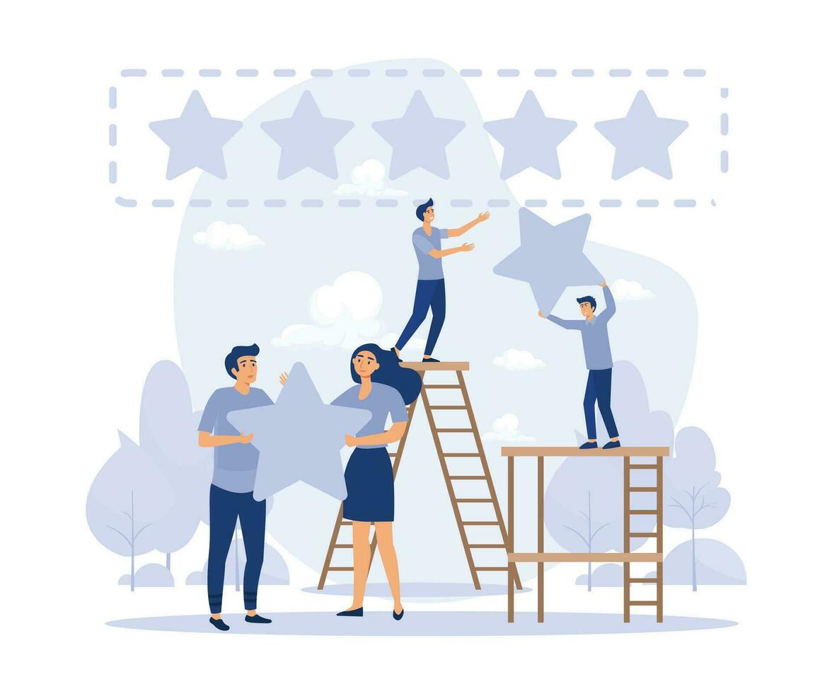 Five Star Positive Rating concept, Service or Business Company Evaluation. Customer Review. Successful Marketing, flat vector modern illustration