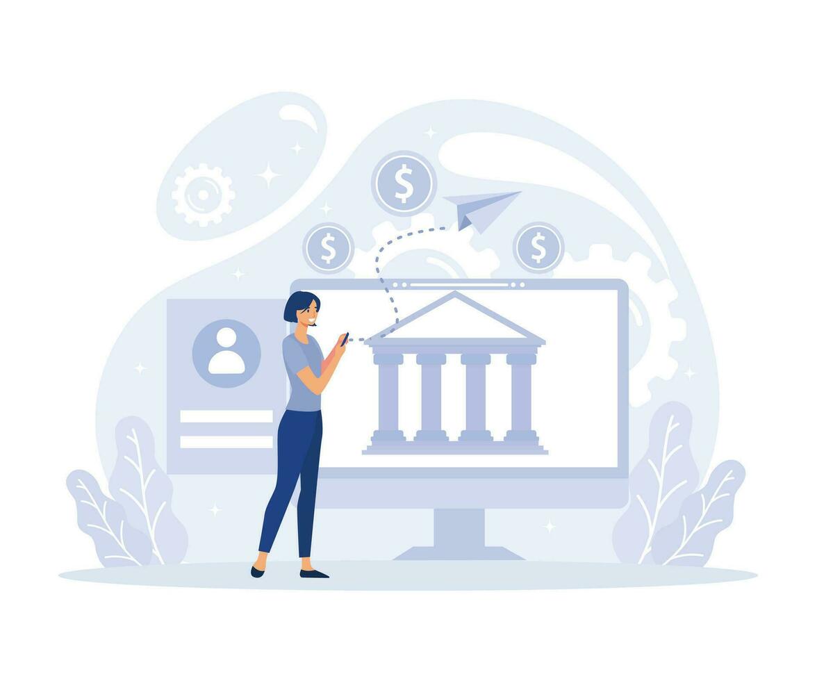 Remote payroll concept,  money transfer online, remote work payment, flat vector modern illustration