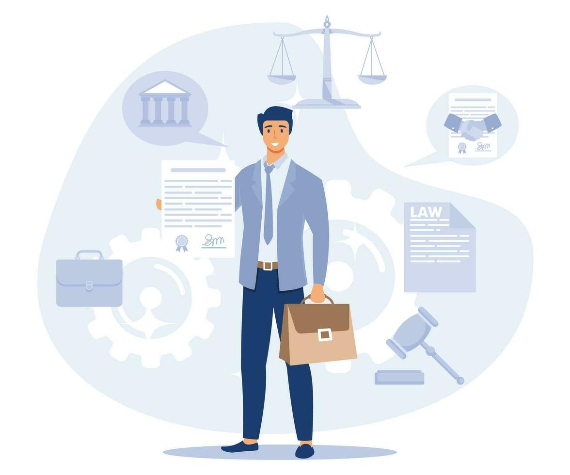 Corporate Lawyer, Advocate, Consultant Holding Signed Business Agreement, Contract. Successful Negotiations. flat vector modern illustration