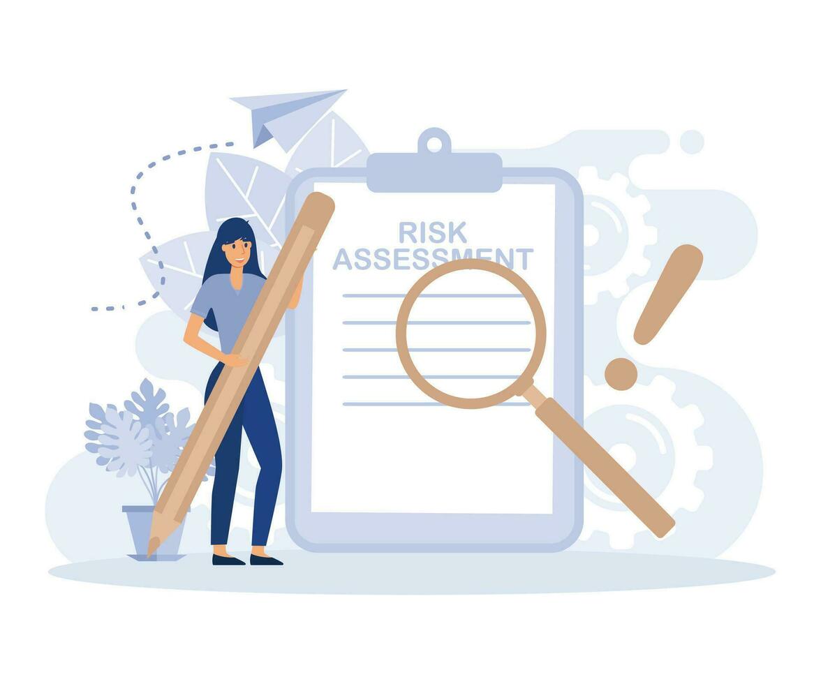 Risk assessment concept with form and magnifier, flat vector modern