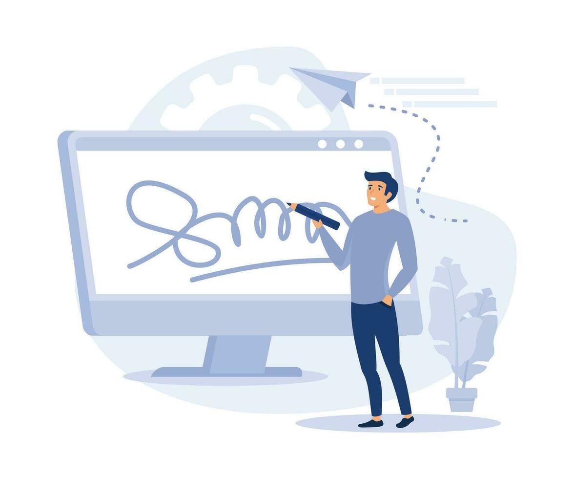 Cloud document access and sharing service, Shared document, Security, Electronic signature. flat vector modern illustration