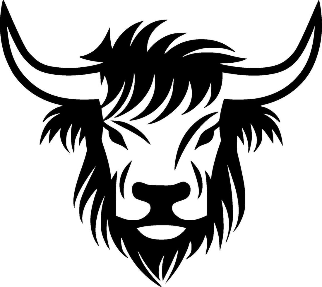 Highland Cow, Black and White Vector illustration