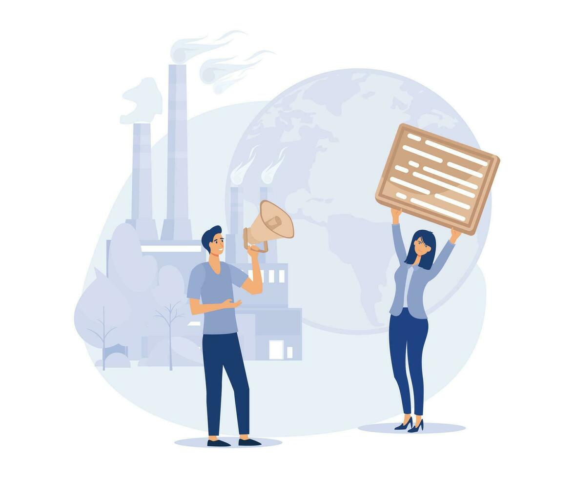 Media influence concept, eco-shaming, fake news, propaganda, internet abuse, ecological activist, social media, flat vector modern illustration
