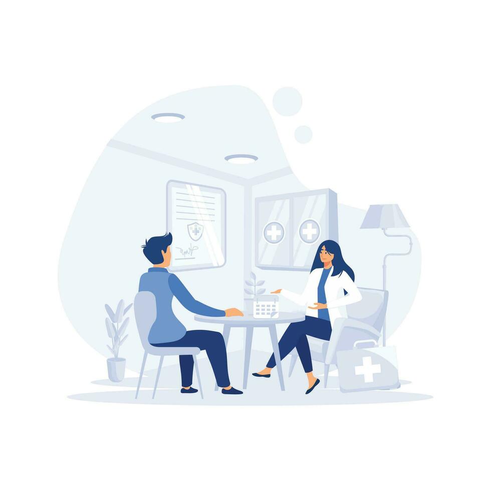 Medical  concept,  Patient having Consultation about Disease Symptoms with Doctor Therapist in Hospital, flat vector modern illustration