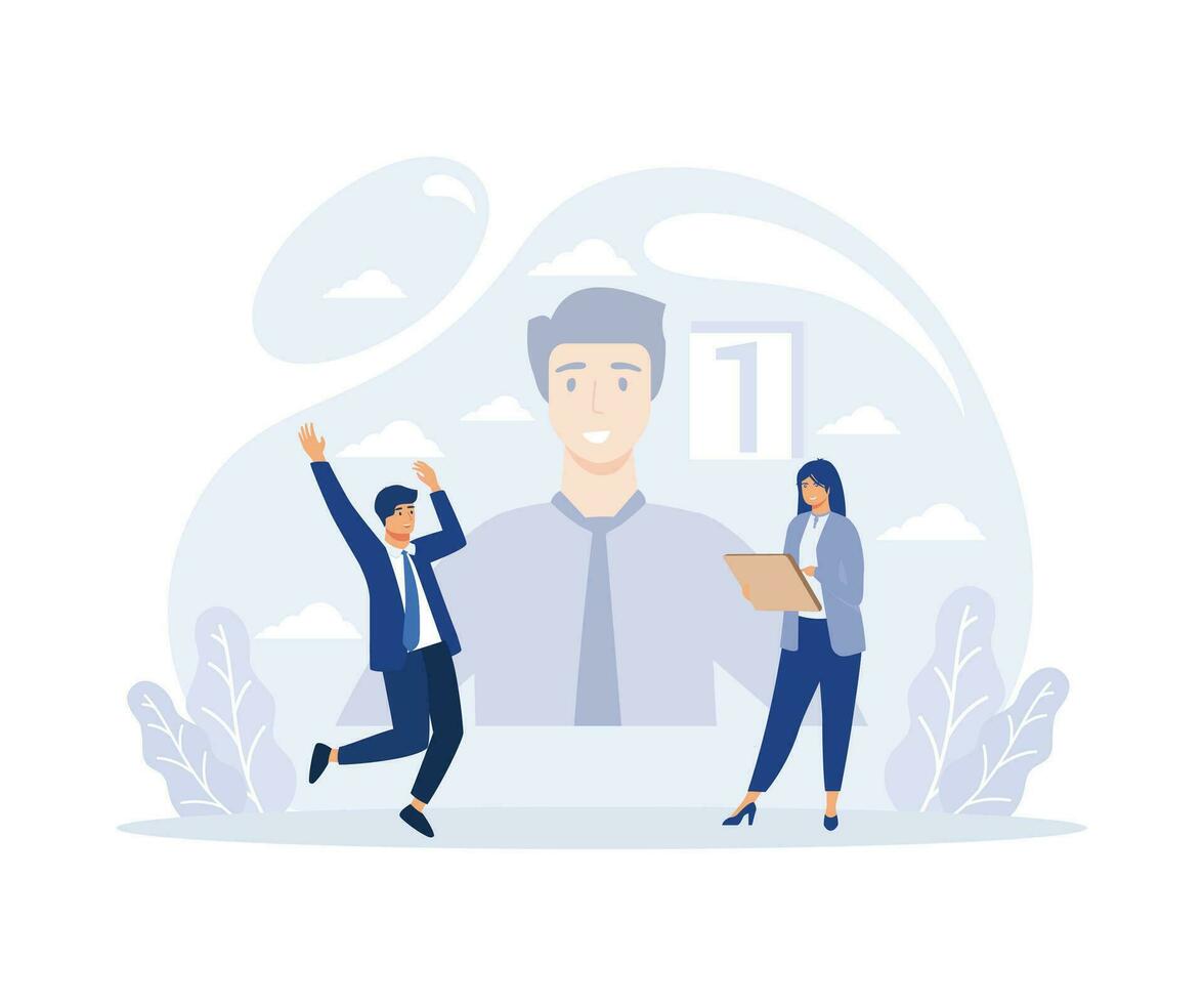 Leadership concept, Team Working on Creation Potential Winner, Leader Taking First Place in Business Competition, flat vector modern illustration