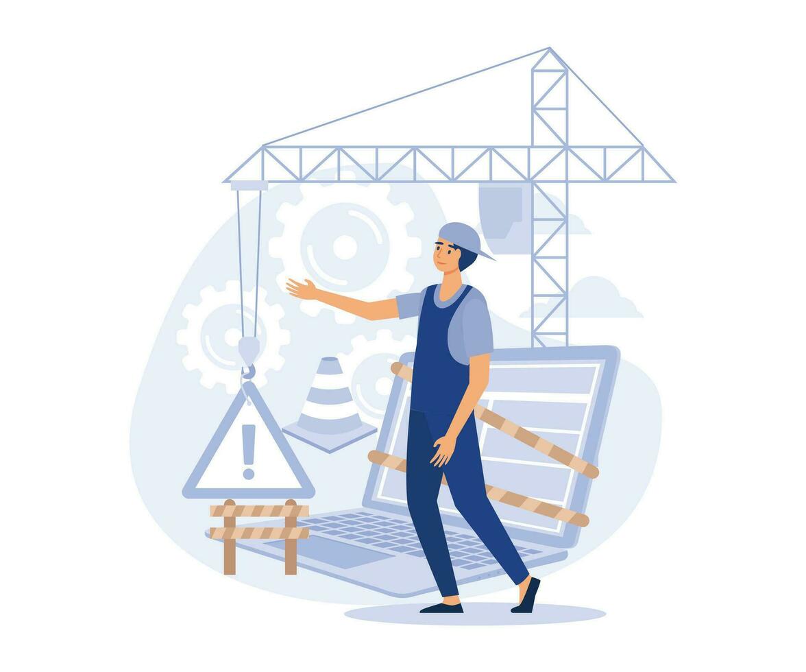 website maintenance, coding and programming, under maintenance, technology, software development, flat vector modern illustration