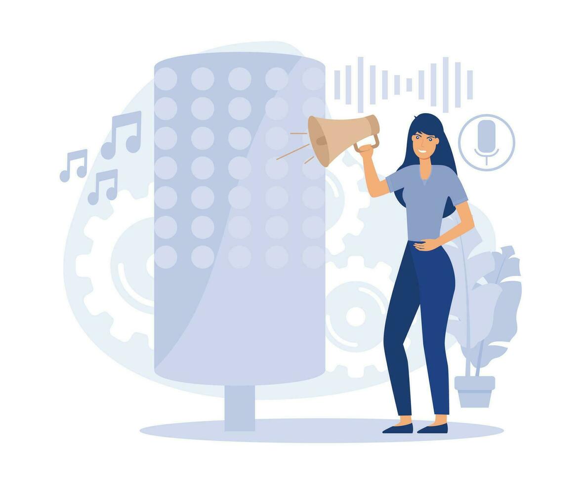 Voice command device application, virtual assistant technology, Voice control, flat vector modern illustration