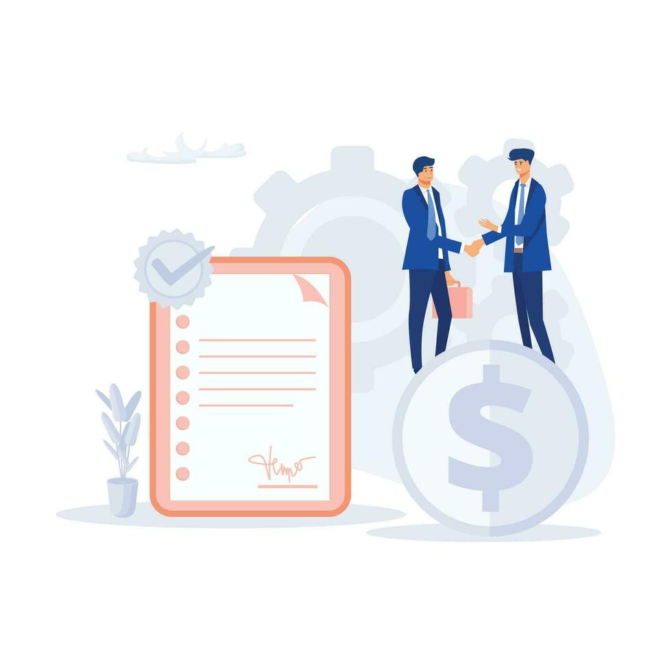 Business people standing on a signed contract. flat modern vector illustration