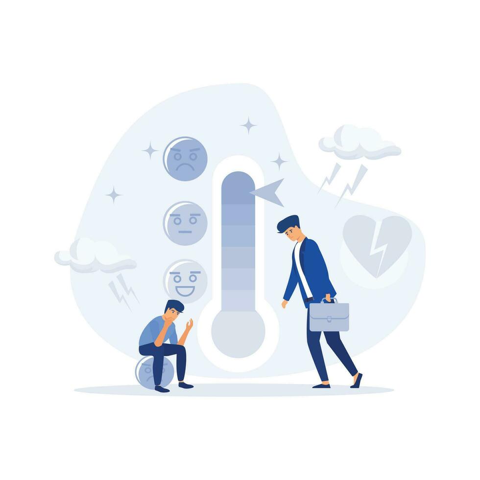 People are on the mood scale  stress rate. Frustration and stress, overworking, depression diagnosis Mental disorder. flat modern vector illustration