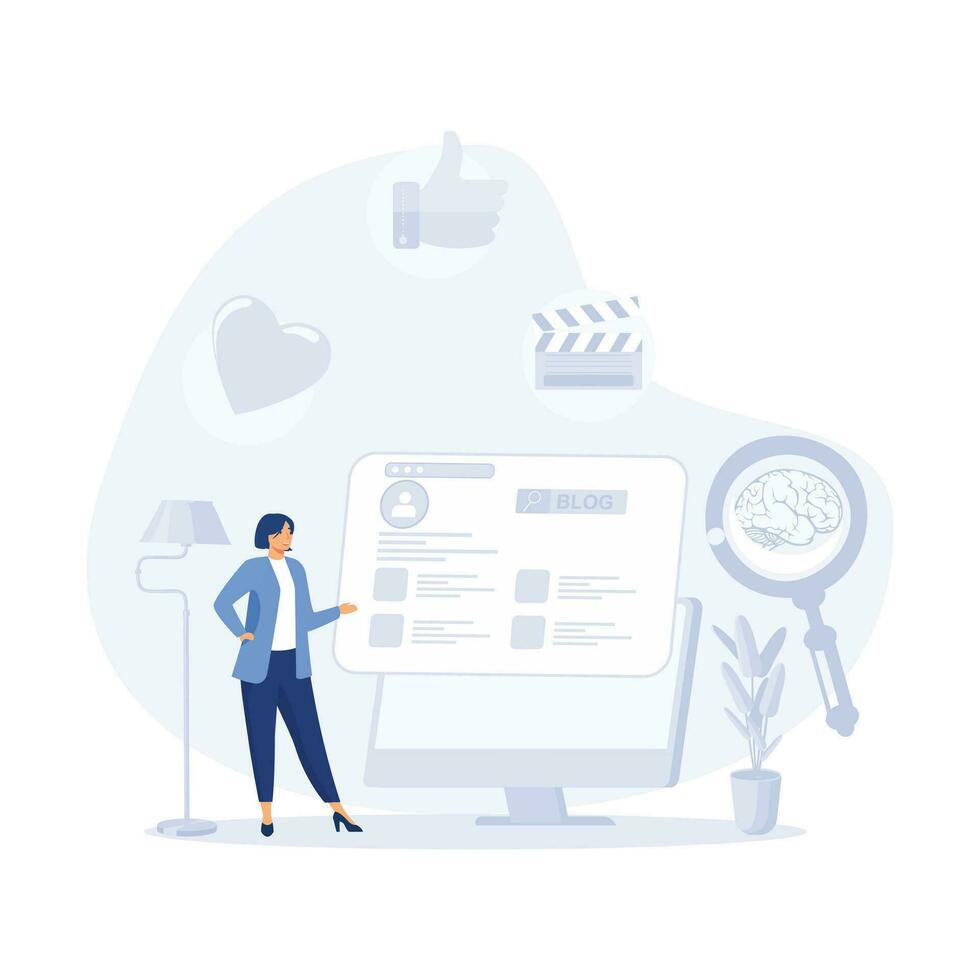 Blog Creation, Starting Personal Lifestyle Vlog, Live Video Streaming Channel Launch Concept, flat vector modern illustration