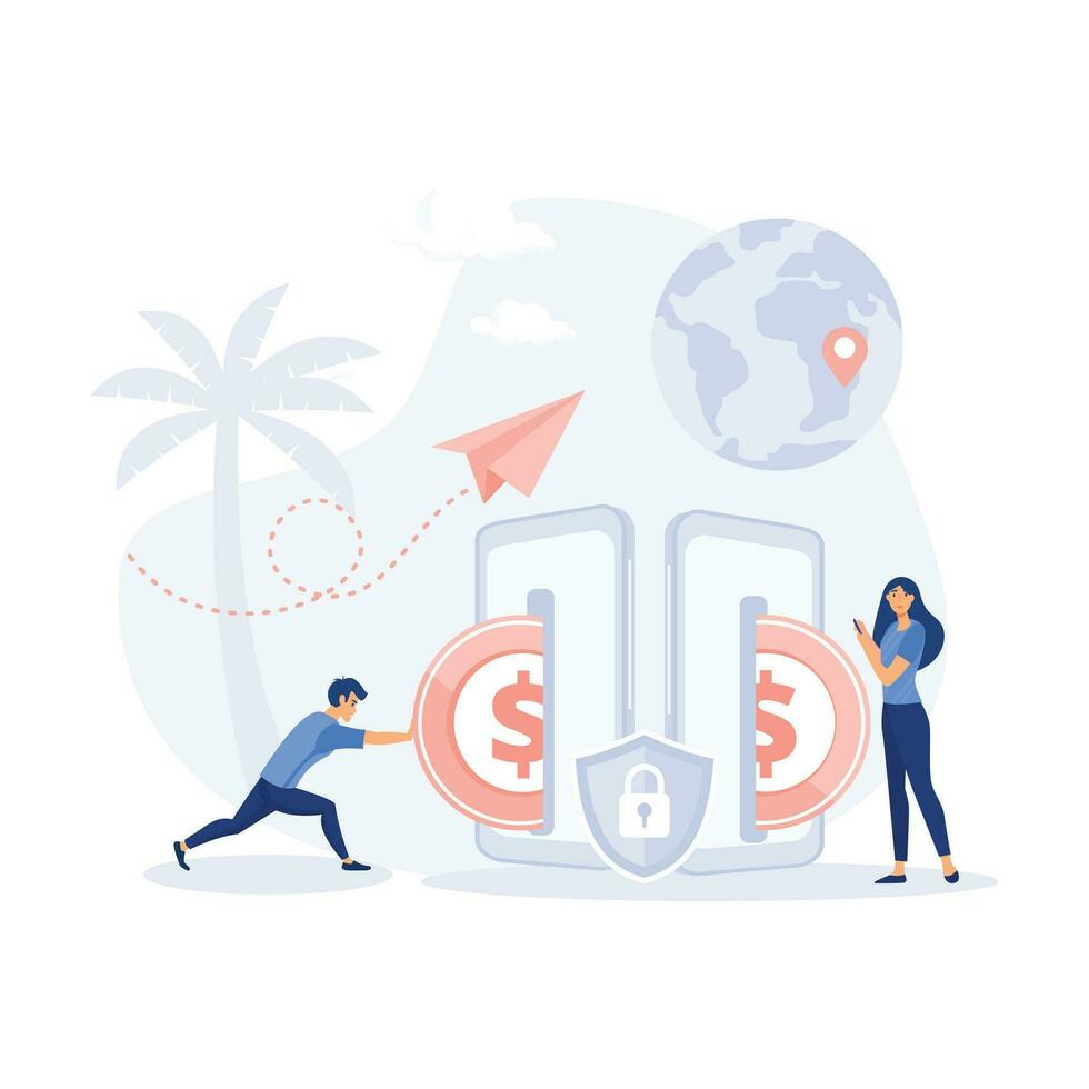 transfers money. successful contactless payment transaction, flat modern vector illustration