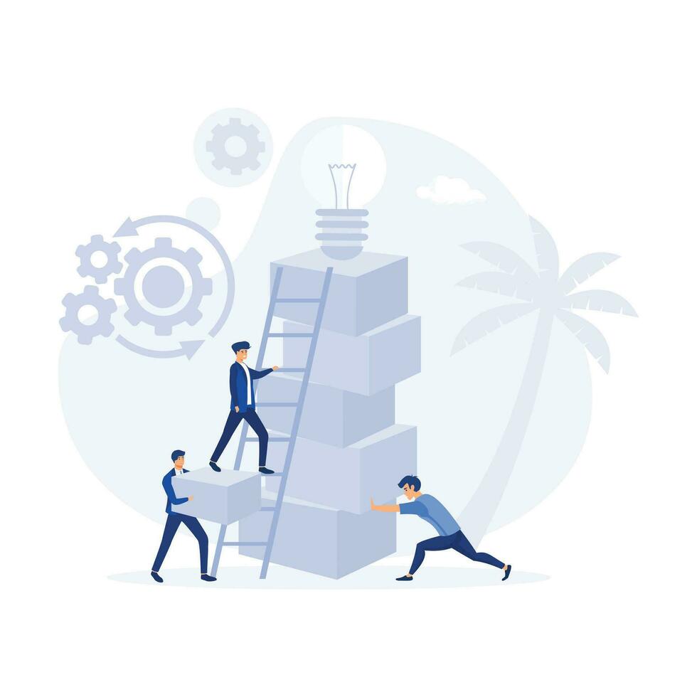 Team work and team building, corporate organization and partnership, problem solving, brainstorming, flat vector modern illustration