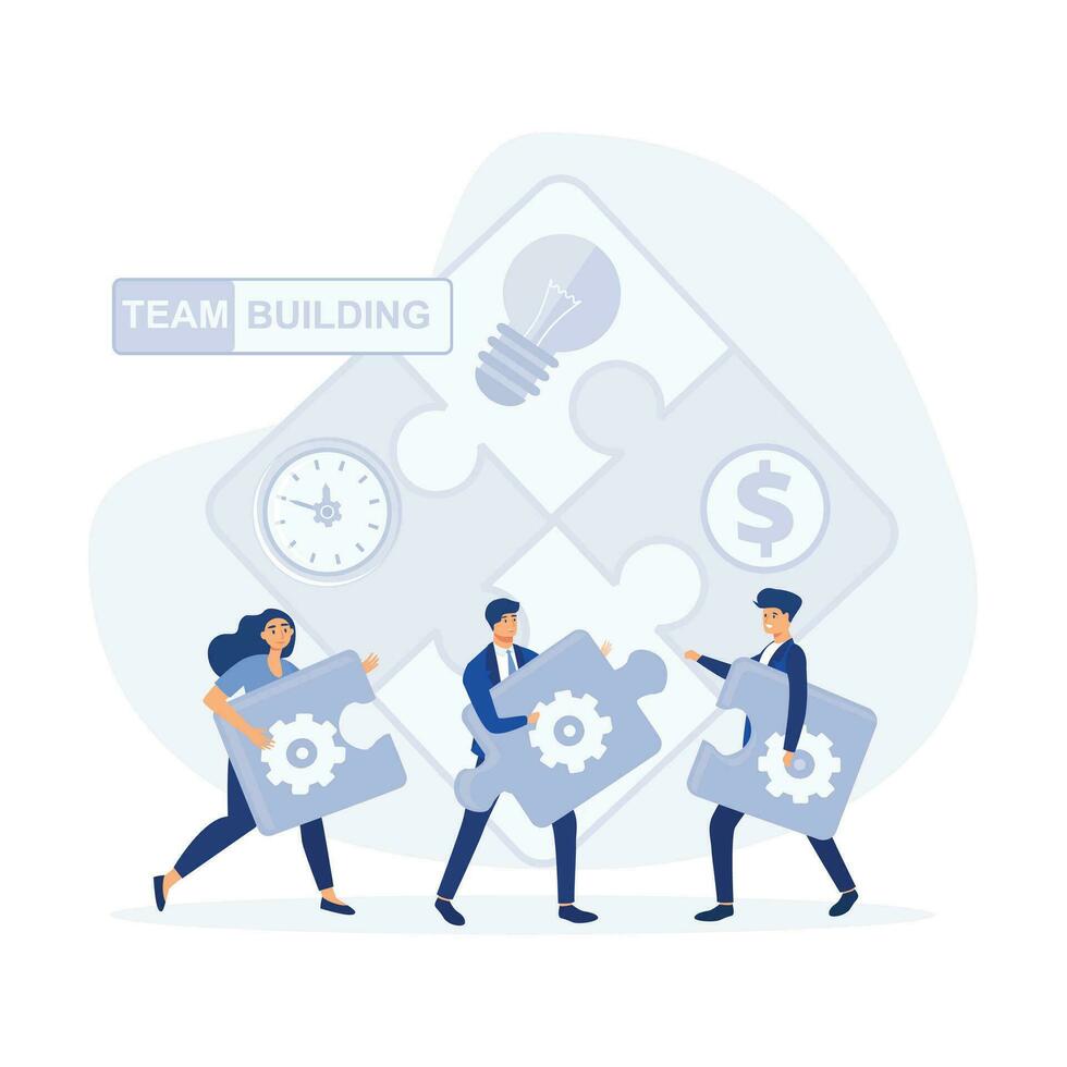 People working together. Workflow, teamwork, cooperation, partnership, flat vector modern illustration